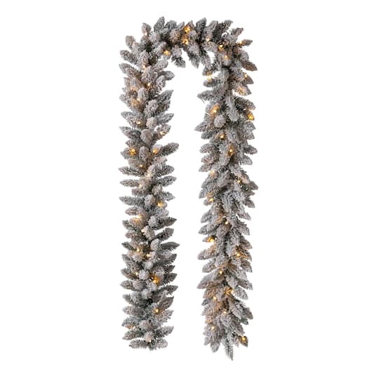 Glitzhome 9' Snow Flocked Pre-Lit Indoor Christmas Garland, One Size, White